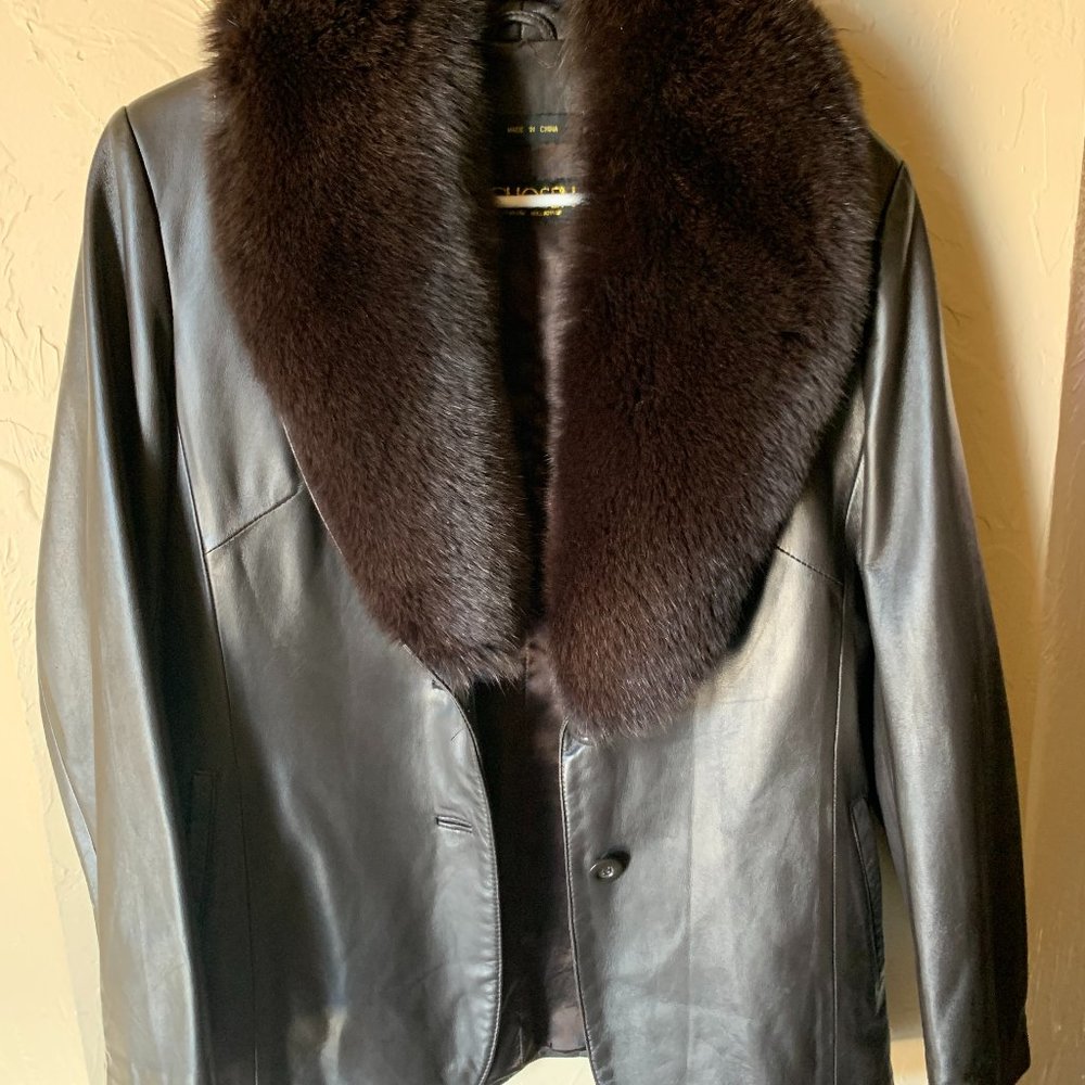 Chosen Couture Collection BROWN Fox Fur  Leather jacket/designer/Choc Brown